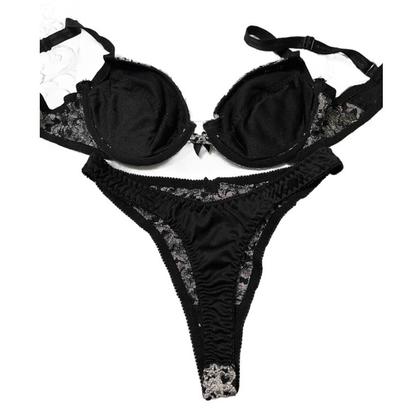 Lace bra and thong set black and gray size small worn - Picture 3 of 3